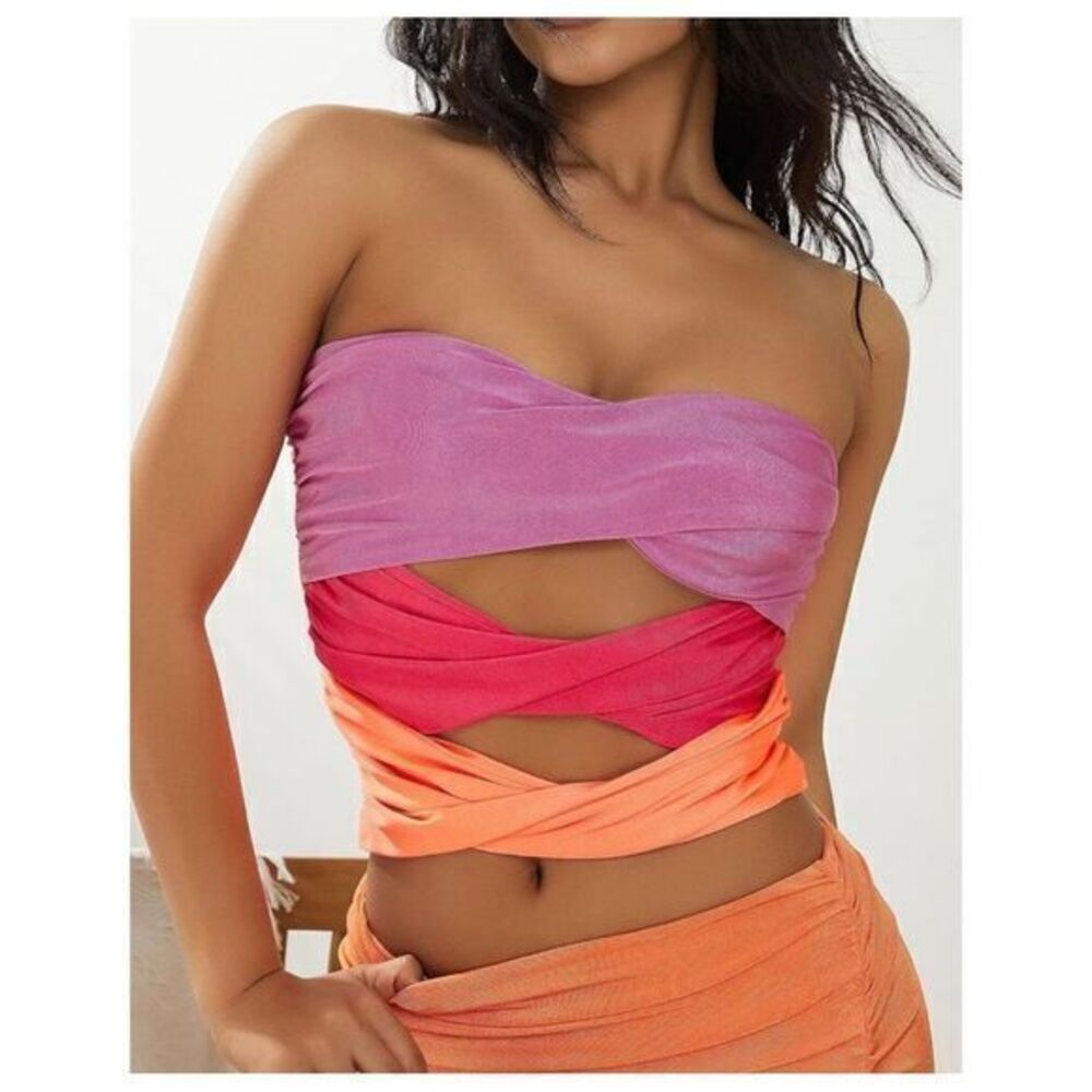 Micas Vibrant Multi-Color‎ Strapless Crop Top Summer Beach Fashion Size S